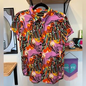 Nooworks Joyce in Amoeba print large good condition button down short sleeve